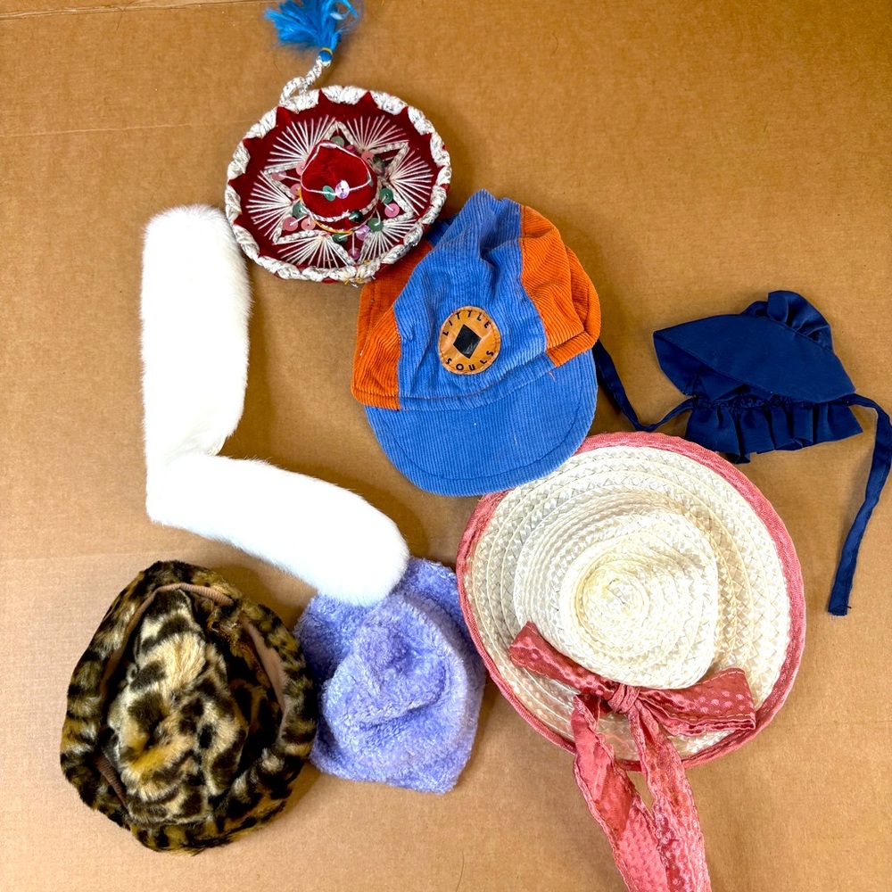 Lot of vintage doll hats and accessories various sizes and styles